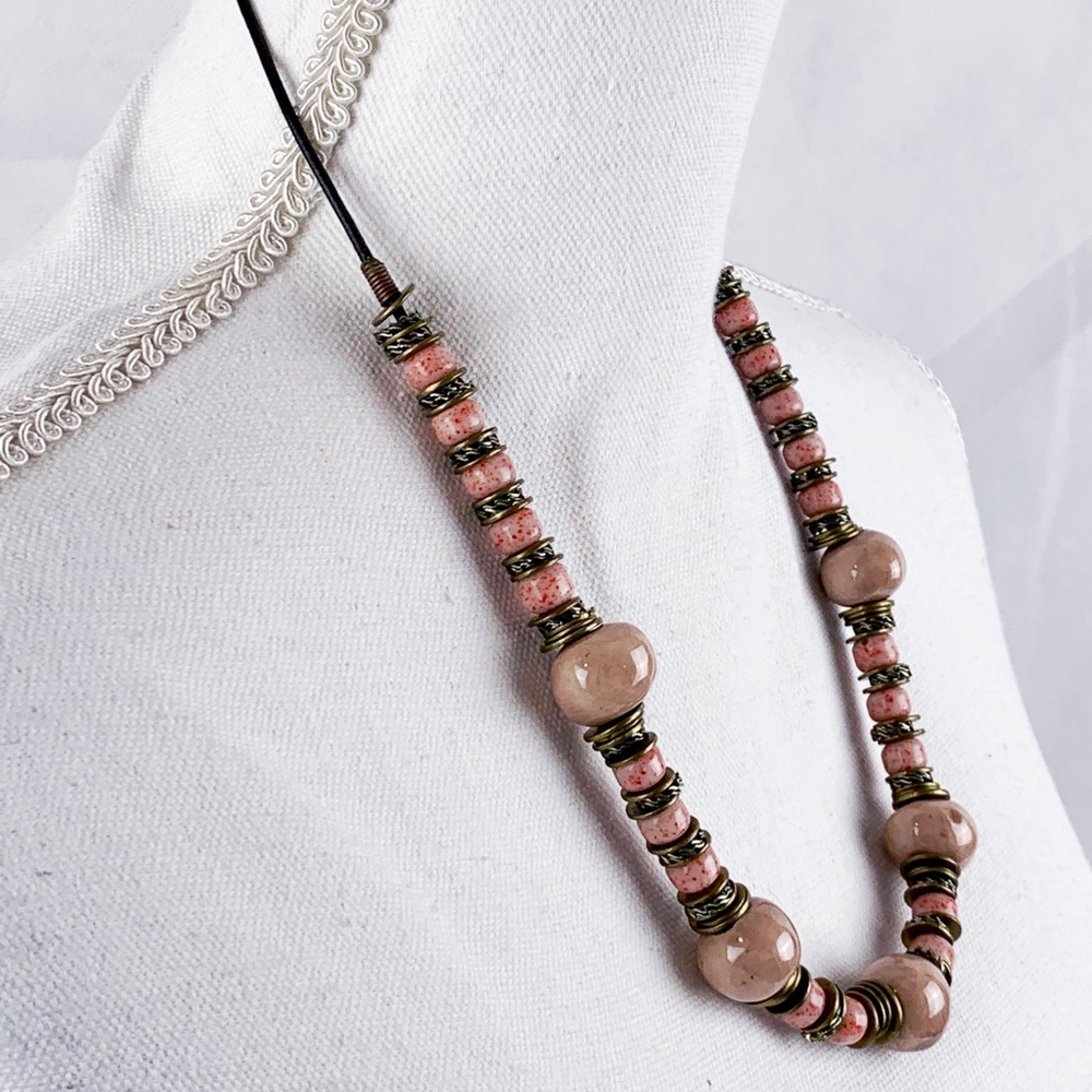 Blush Speckled Stone Bead Necklace Vintage